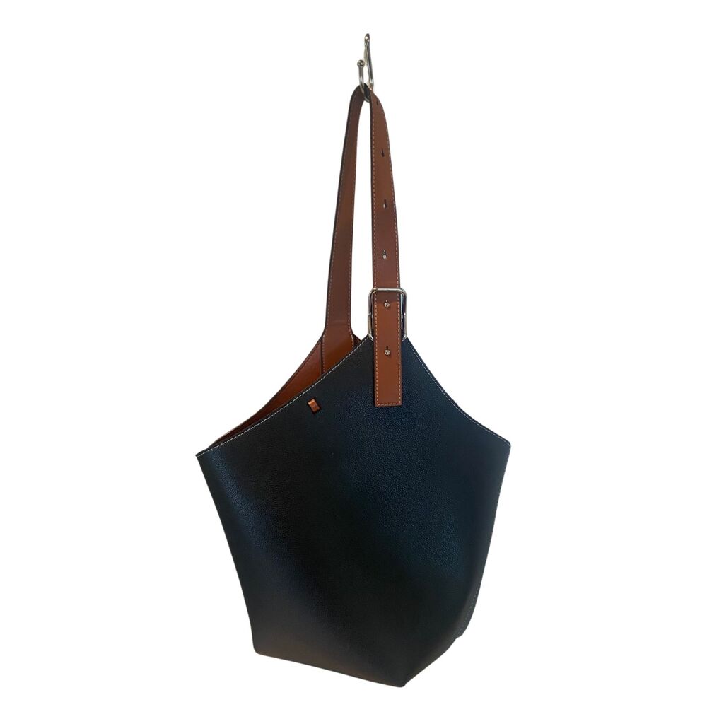 Genuine Leather Two Tone Diamond Pattern Bucket Bag Hobo Tote Maison De Beaute